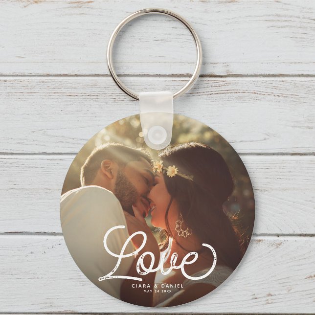 LOVE Modern Calligraphy Simple Photo Keepsake Key Ring (Creator Uploaded)