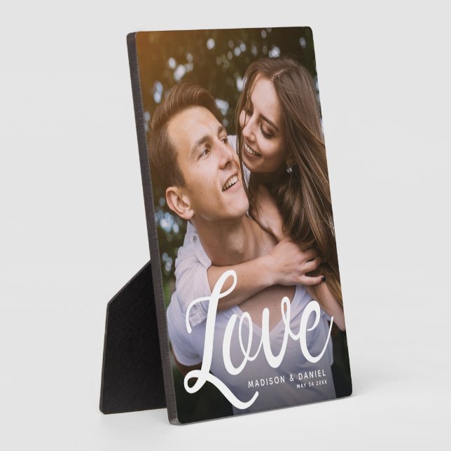 LOVE Modern Calligraphy Valentines Photo Keepsake Plaque (Side)