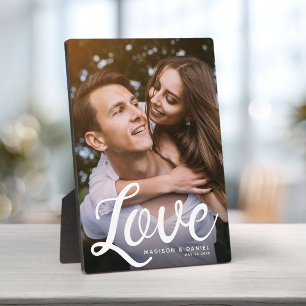 LOVE Modern Calligraphy Valentines Photo Keepsake Plaque