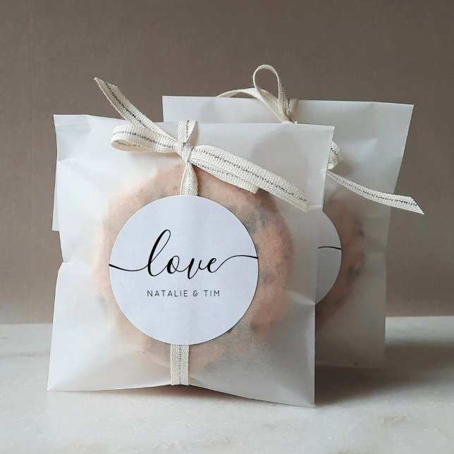Love Modern Calligraphy Wedding Favour Classic Rou Round Sticker (Creator Uploaded)