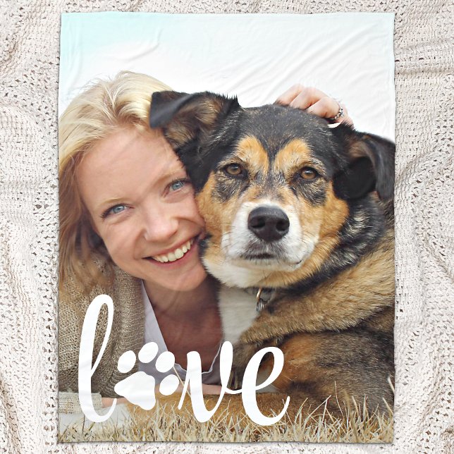 LOVE Modern Custom Pet Photo Paw Print Dog Lover   Fleece Blanket (Creator Uploaded)