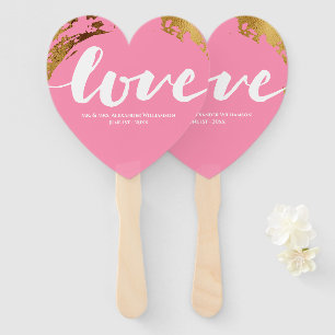 Love Modern Gold Foil Pink Typography Wedding Hand Fan