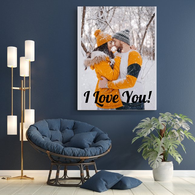 Love Modern Script Couple Photo Elegant Canvas Print (Creator Uploaded)