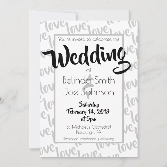 Love Modern Script Typography Wedding Invitation (Front)