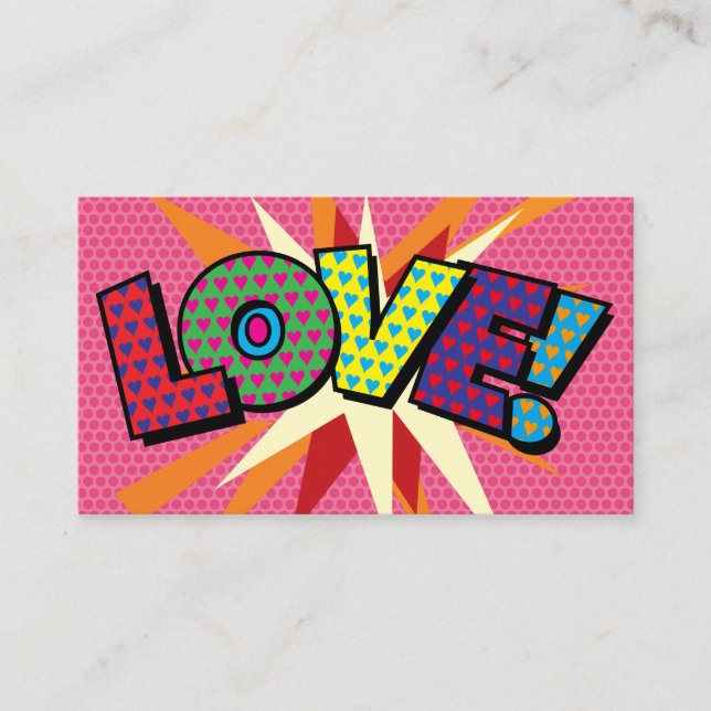 LOVE Modern Typographic Girly Pink Fun Business Card (Front)