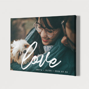Love modern typography overlay couple photo canvas print