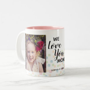 Love Mom 2 Photo Pastel Dots Two-Tone Coffee Mug
