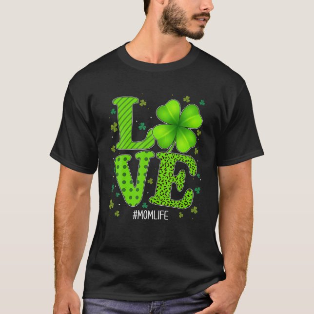 Love Mom Green Plaid Leopard St Patrick's Day Sham T-Shirt (Front)