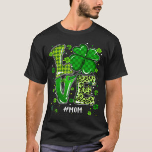 Love Mom Green Plaid Leopard St Patrick's Day T-Shirt
