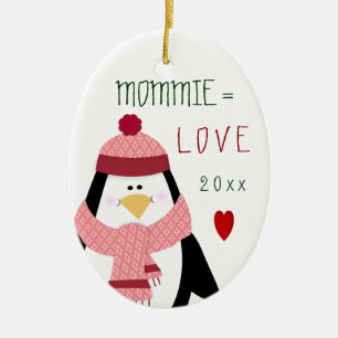 Love MOMMIE Penguin Christmas Gift Ceramic Tree Decoration