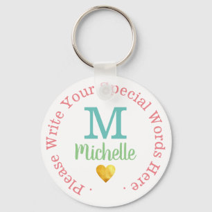 love monogram for her with custom text white key ring