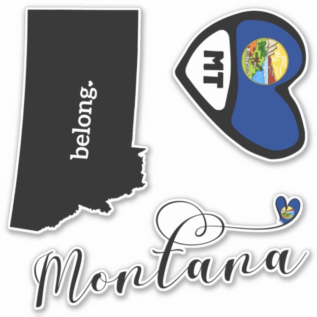 Love Montana, 3 Designs, Die Cut Stickers (Front)