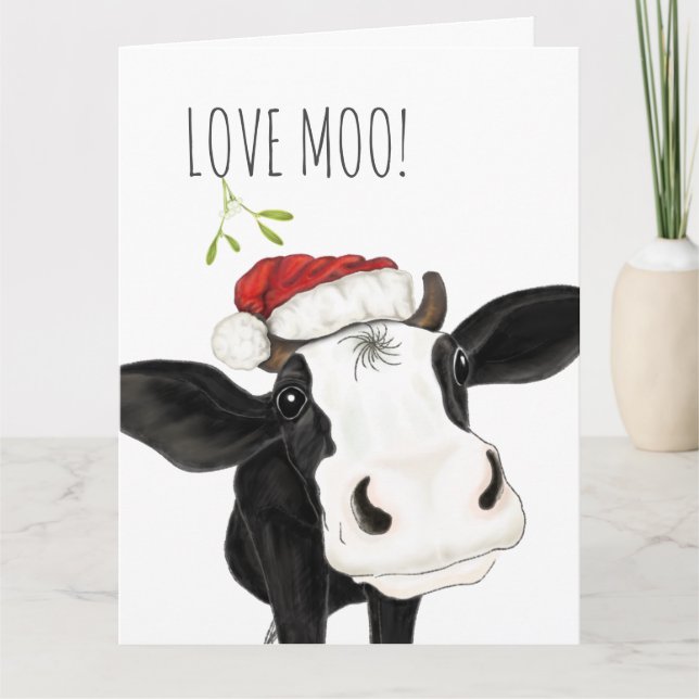 Love Moo Christmas Cow Folded Holiday Card (Front)