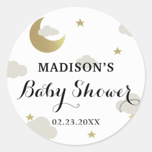 Love Moon and Back Glitter Star Clouds Baby Shower Classic Round Sticker