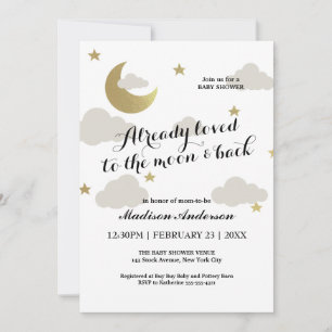 Love Moon and Back Glitter Star Clouds Baby Shower Invitation