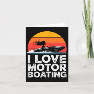 Love motor boating vintage sunset speedboat card