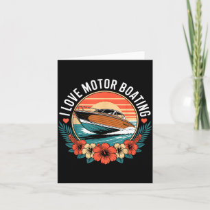 Love motor boating vintage sunset speedboat card