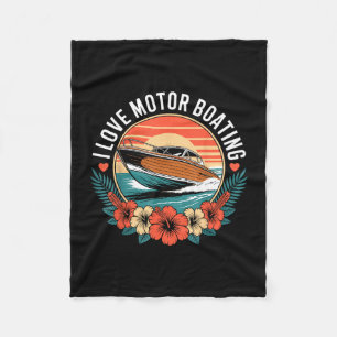 Love motor boating vintage sunset speedboat fleece blanket