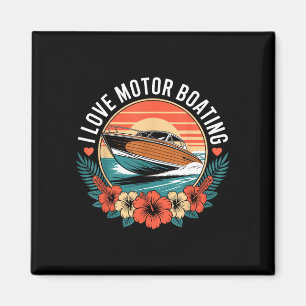 Love motor boating vintage sunset speedboat magnet