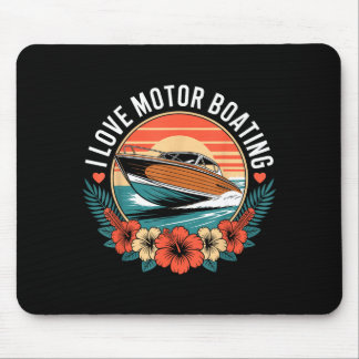 Love motor boating vintage sunset speedboat mouse mat