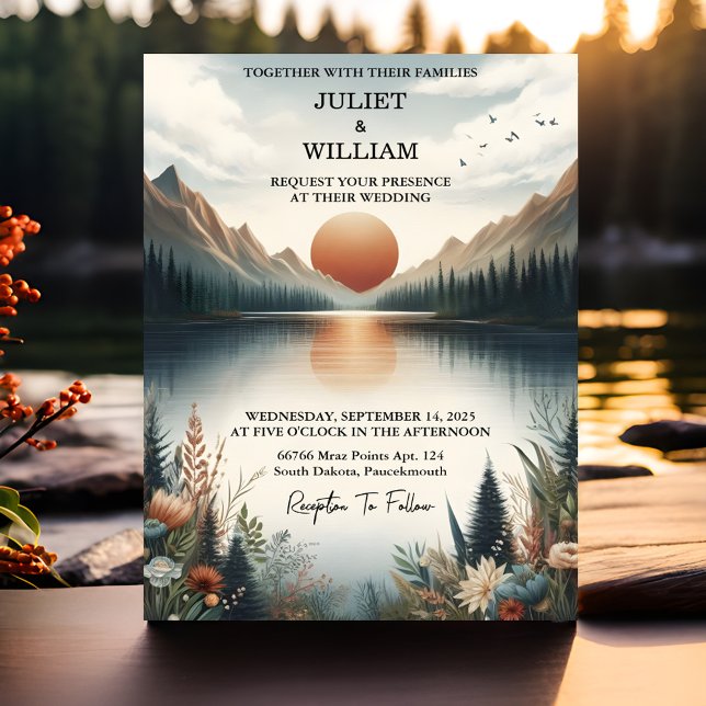 Love Mountain Lakeside Forest Outdoor Lake Wedding Invitation (Creator Uploaded)