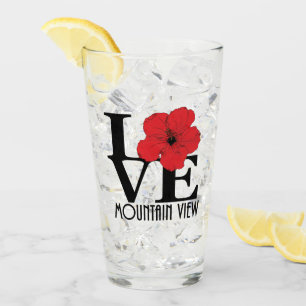 LOVE Mountain View Red Hibiscus Glass