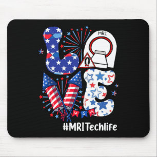 Love Mri Tech Life Usa Flag Fireworks 4th Of July Mouse Mat