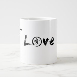 Love mugs with black Japanese kanji