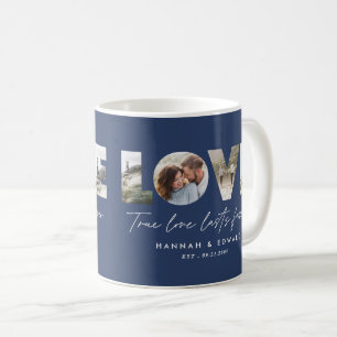 Love multi photo modern minimal blue elegant coffee mug