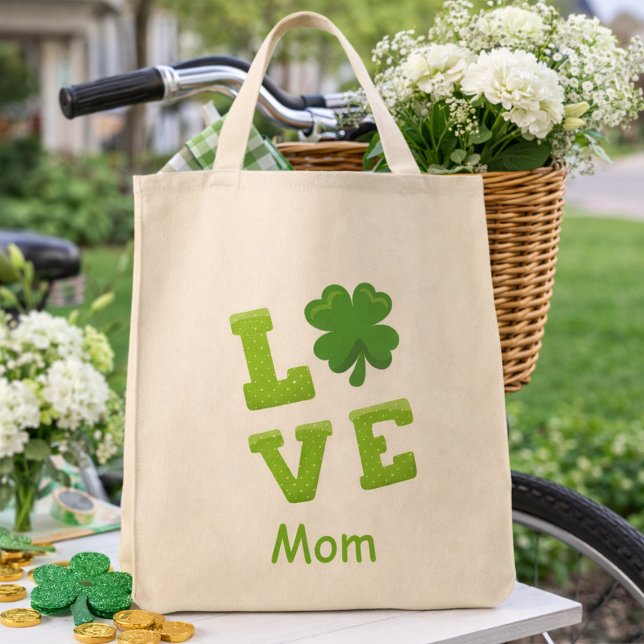 Love Mum Green Block Letters St Patricks Holiday Tote Bag (Creator Uploaded)