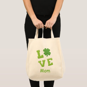 Love Mum Green Block Letters St Patricks Holiday Tote Bag
