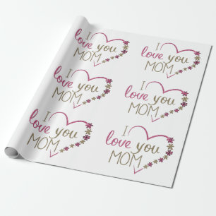 Love Mum Mothers Day Heart Wrapping Paper