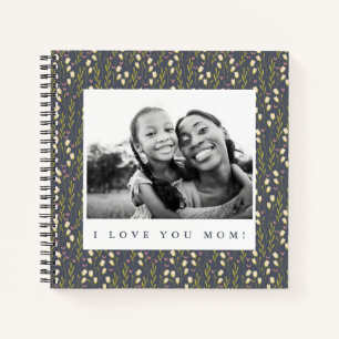 Love Mum Navy Floral Script Photo Writing Notebook