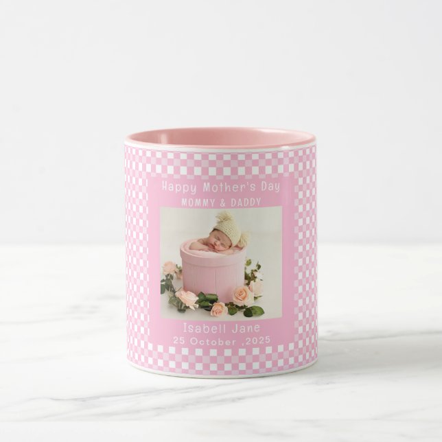 Love Mum Simple Elegant girly White & pink photo Mug (Center)