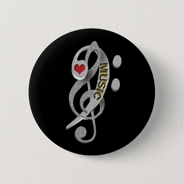 Love Music Clef Sculpture 6 Cm Round Badge (Front)