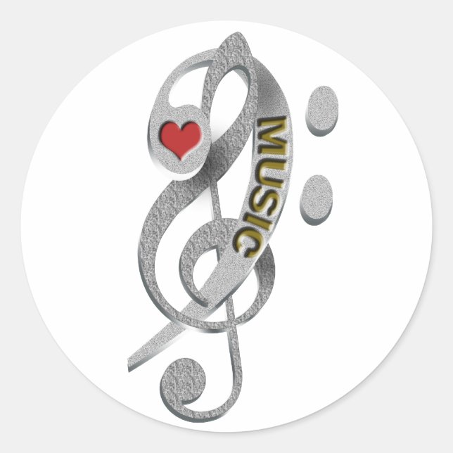 Love Music Clef Sculpture Classic Round Sticker (Front)