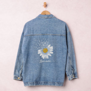 Love Music Daisy Flower Denim Jacket