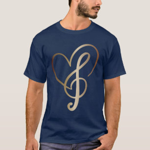 Love Music Gold Heart Music Note T-Shirt