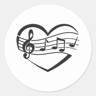 Love Music Heart Classic Round Sticker