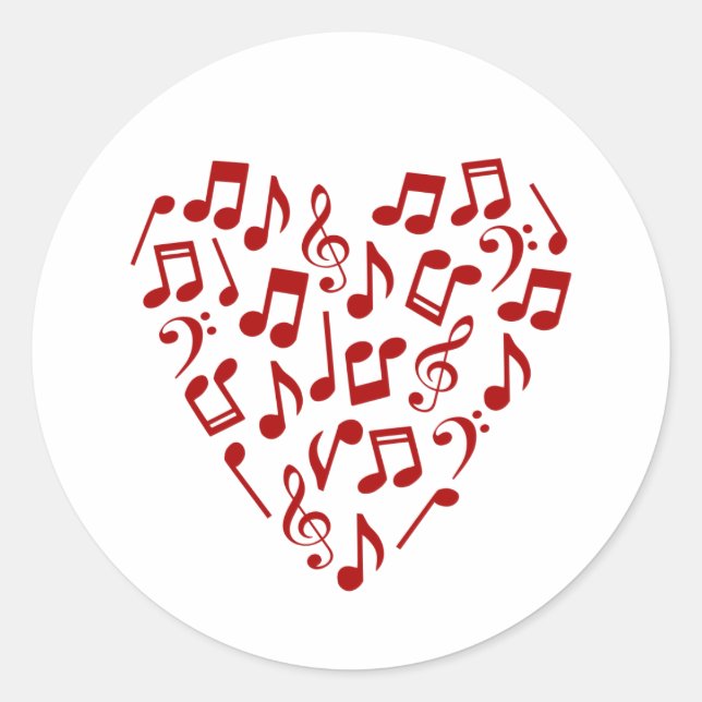 Love Music Heart of Music Notes Classic Round Sticker (Front)
