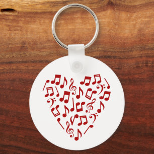 Love Music Heart of Red Music Notes Key Ring