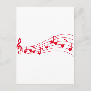 love music, musical notes with hearts postcard