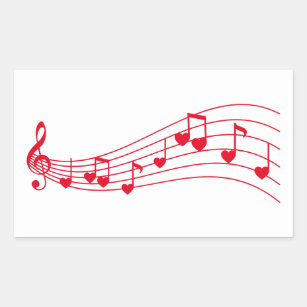 love music, musical notes with hearts rectangular sticker
