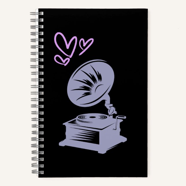 Love Music Old School Gramophone Notebook (Front)