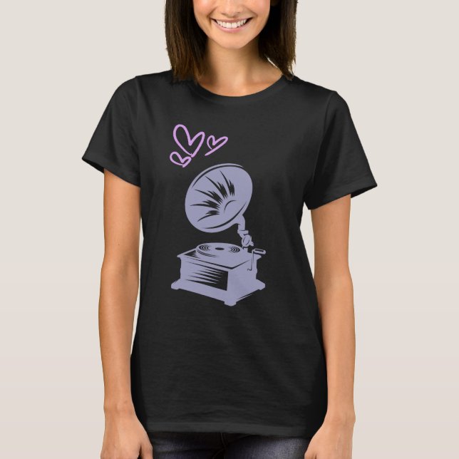 Love Music Old School Gramophone T-Shirt (Front)