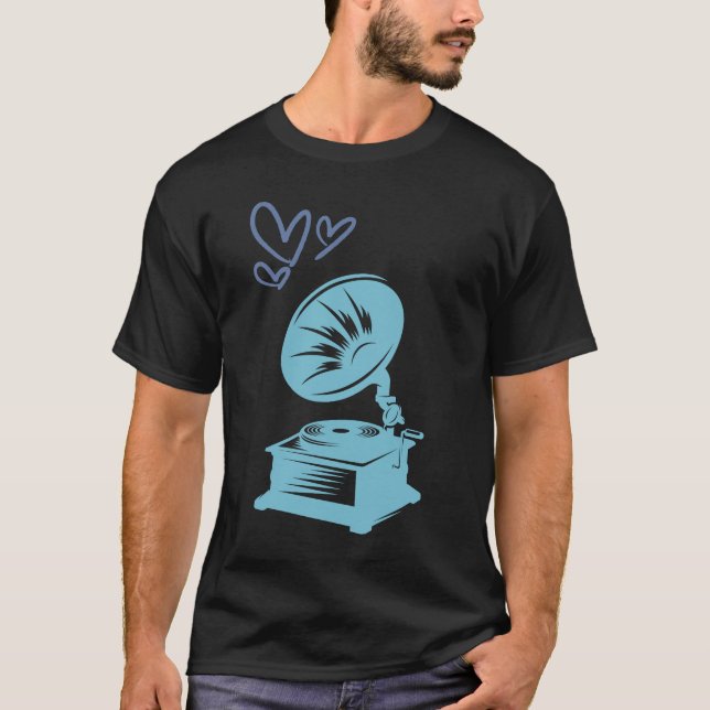 Love Music Old School Gramophone T-Shirt (Front)