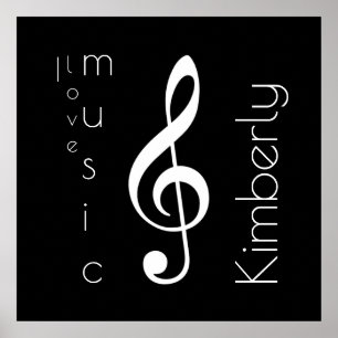 love music, treble clef with name poster