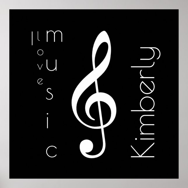 love music, treble clef with name poster (Front)