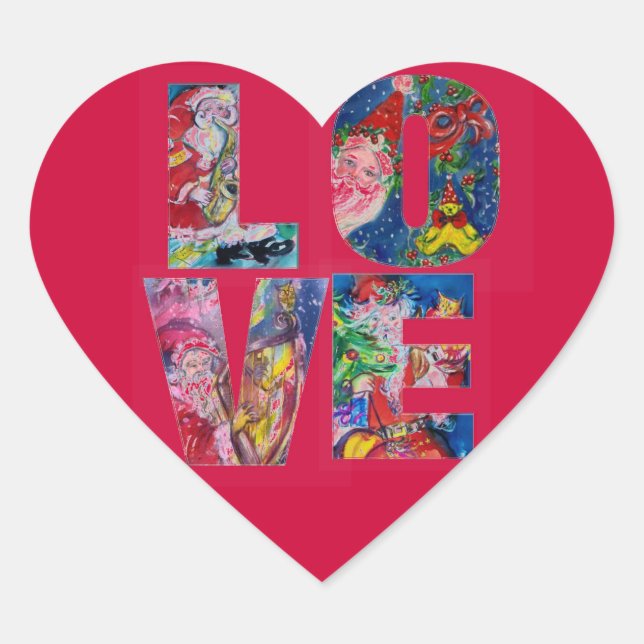 LOVE MUSICAL  SANTA XMAS PARTY HEART HEART STICKER (Front)
