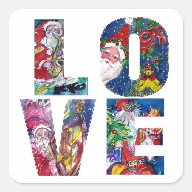 LOVE MUSICAL  SANTA XMAS PARTY SQUARE STICKER (Front)